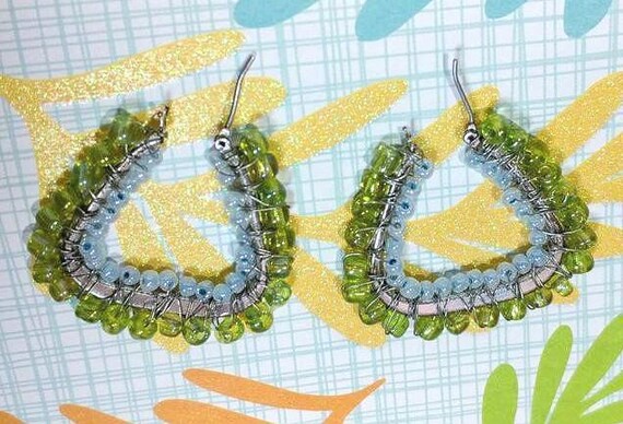 Modern Earrings Silvertone Triangular Wire Wrap B… - image 6