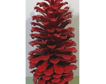 7,5" natuurlijk lang blad dennenappel handgeschilderd kardinaalrood kerstvakantie decor bos eco ambacht voor schoorsteenmantel tafel boom ornament display