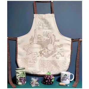 5 Pc Grape Theme Variety Kitchen Set: Chicken & Wine Recipe, Linen Apron, Ceramic Mug, Jelly Jar, Cork Keychain, Handmade Soaps, Assortment