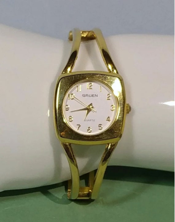 Reloj de pulsera Gruen de la decada de 1970 para mujer analogico de cuarzo con eslabones