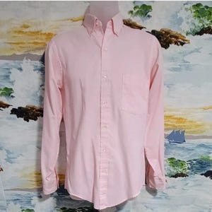 1990s Men&#39;s Chest 40 Collar 14.5 Sleeve 33/34 Button-down by Arrow Brigade Fitted Pink Dress Shirt Classic 40 Polyester 60 Cotton USA Made
