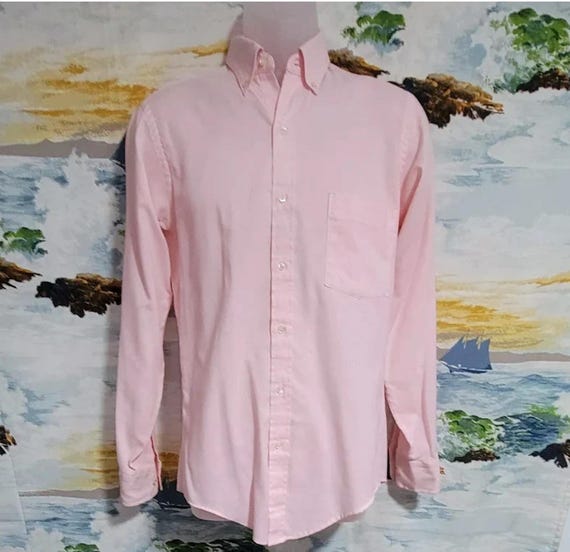 1990s Men's Chest 40 Collar 14.5 Sleeve 33/34 Button-down by Arrow Brigade Fitted Pink Dress Shirt Classic 40 Polyester 60 Cotton USA Made