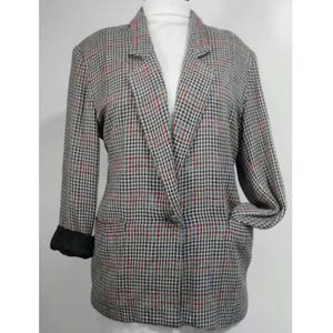 1980s Ladies Size 12 Bust 42 Blazer Gray Rainbow Color Houndstooth Pattern by Margaret Godfrey Bagatelle Lined Office Business Chic Clothes