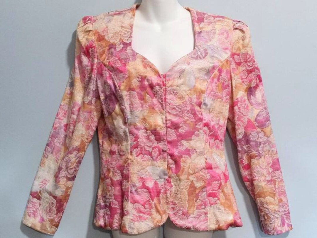 1990s Bust 38 Brocaded Rose Pink Floral Tapestry Top Long - Etsy