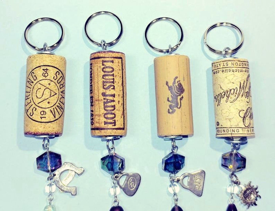 Choice Out of 4 Natural Wine Cork Key Ring w/Girly Charms & Etsy