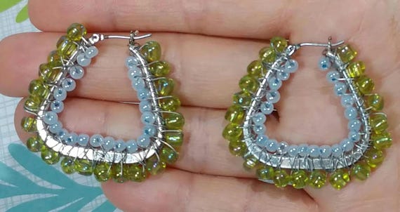 Modern Earrings Silvertone Triangular Wire Wrap B… - image 2