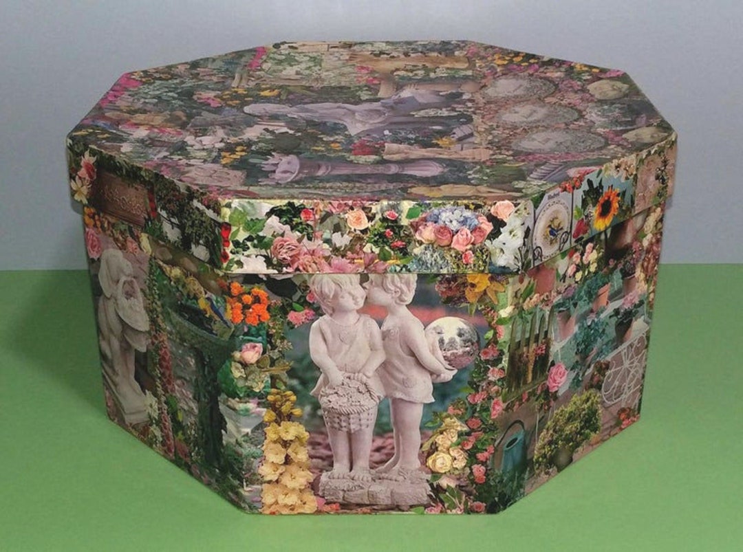8hx14w Decoupage Octagon Paper Mache Art Box Child Etsy