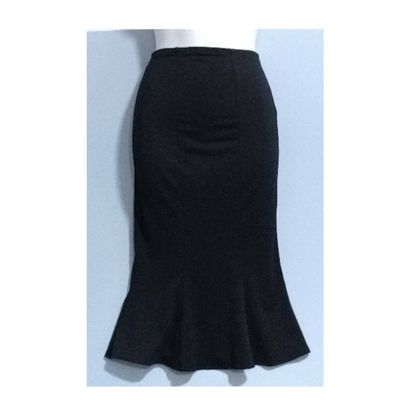 1990s 24-28" Elastic Waist Black Skirt Spandex Midi Slip Flounce Style by Sans Souci Performance Wear Fabric Sz Small Lycra Polyester Blend