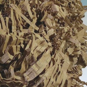 May include: A pile of brown shredded paper, commonly used as packing material for fragile items.