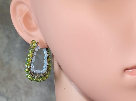 Modern Earrings Silvertone Triangular Wire Wrap B… - image 3