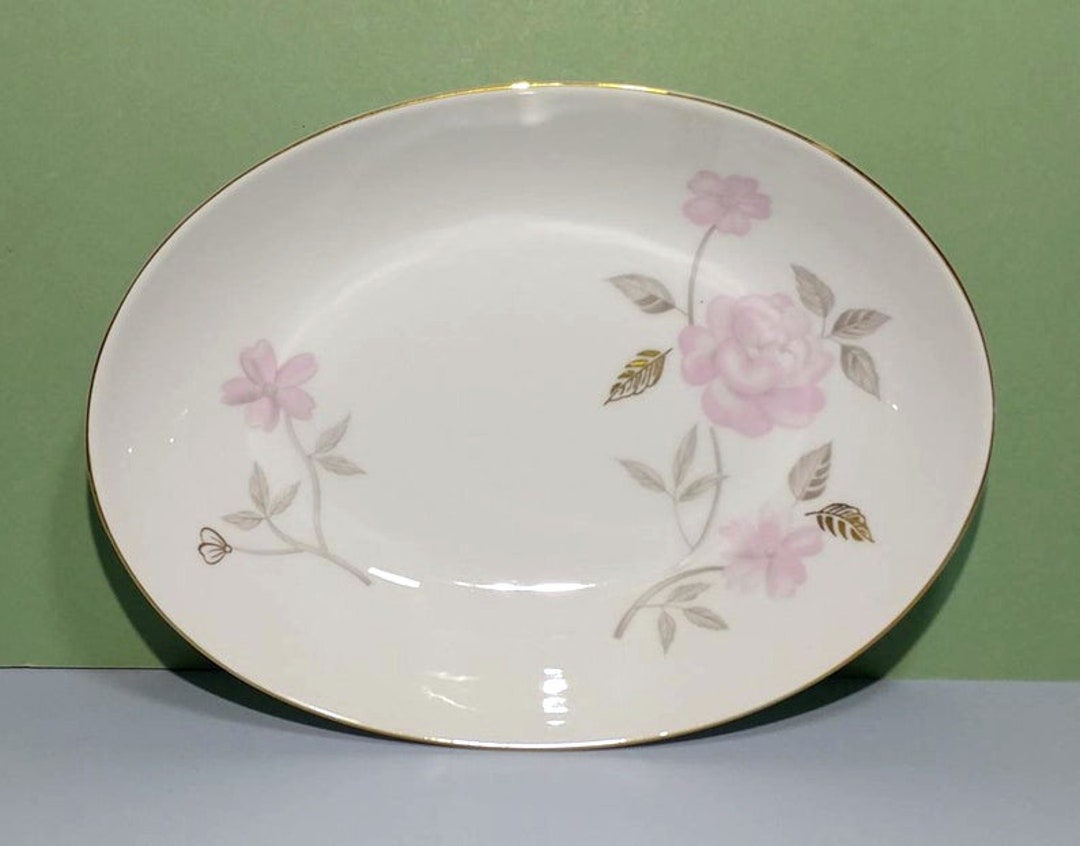 1970s 10 Patricia Fine China Japan Large Oval Bowl White W/pink Roses ...
