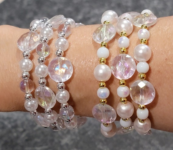 Iridescent Crystal Faceted Bead Bracelet in PInk