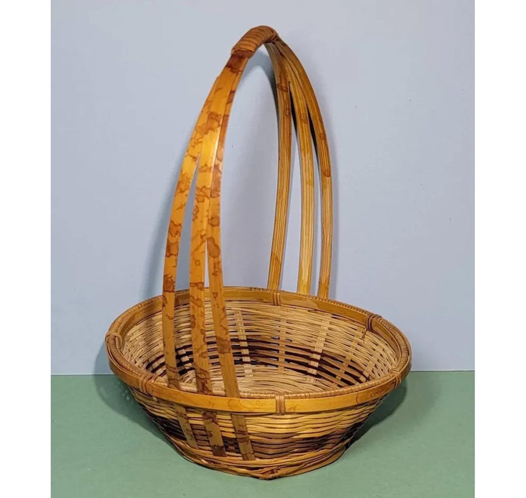 9.5tx7w Natural Splint Bamboo Wicker Basket Lightweight Vintage W/tall ...
