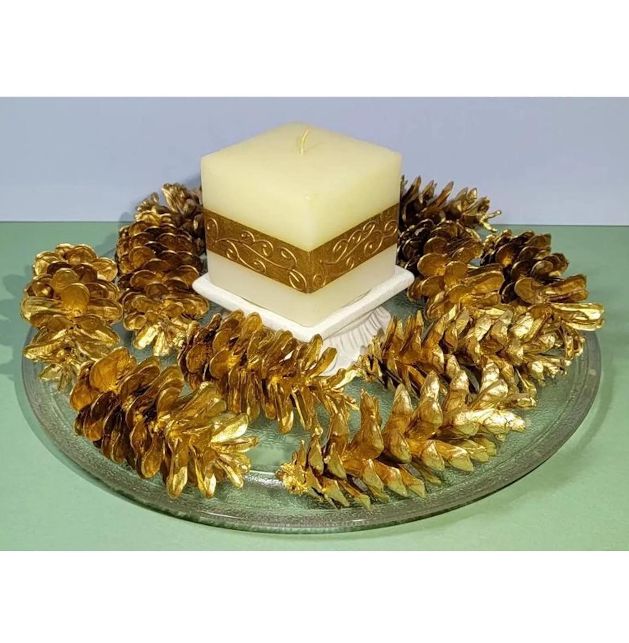 10, 4.5-5.25" Metallic Gold Painted Natural Eastern Pinecones/Bowl Vase Basket Platter Fillers Holiday Wreath Garland Ornament Display Decor
