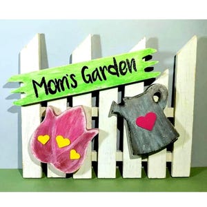 11x14" Handcrafted "Mom's Garden" Hand-painted Rustic Picket Fence Sign Yard Art Gardener Plant Lover Decor Wooden Marker Woman's Gift Idea