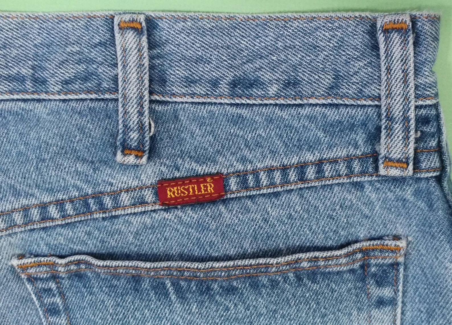 Rustler Clothes 1990s Rustler 34x30, Rise 11.5 Denim Blue Jeans Straight Leg Original ...