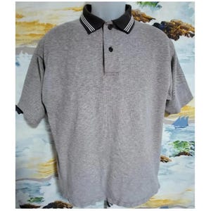 1990s Chest 44 Collar 16, L Rugby Gray Short Sleeve Polo Sport Shirt Willow Pointe Extra 100% Cotton Pullover Activewear Clothes Made In USA