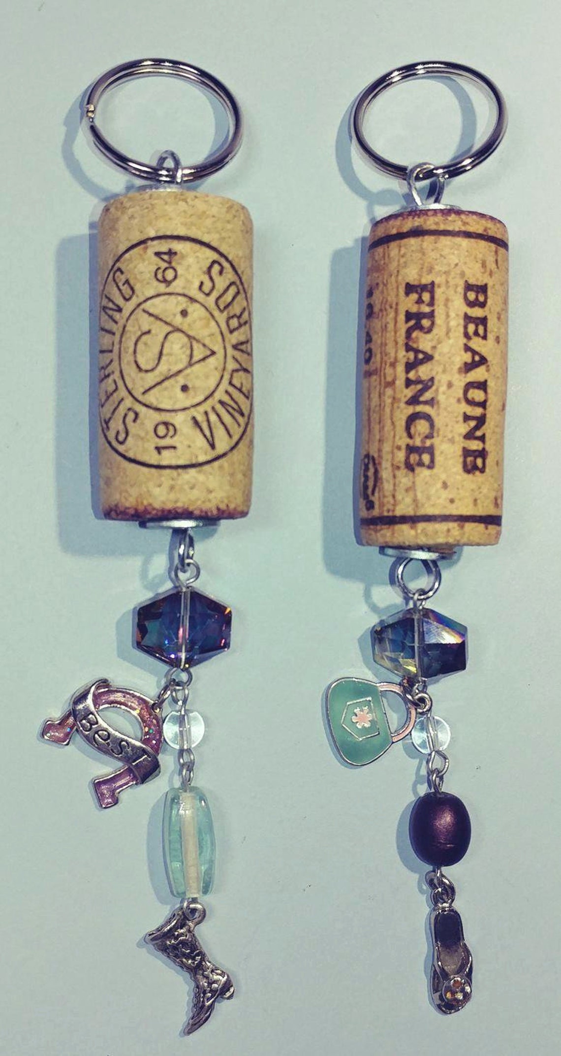 Choice Out of 4 Natural Wine Cork Key Ring w/Girly Charms & Etsy