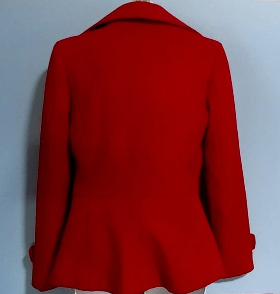 1990s Red Pea-Coat Style Coat Bust 36 Double Brea… - image 4