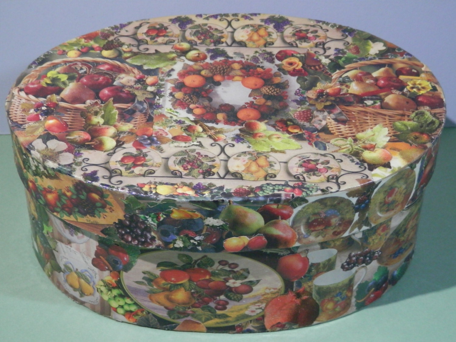 8 x 6 x3 Oval Decoupage Paper Mache Fruit Theme Box Eco Craft Etsy