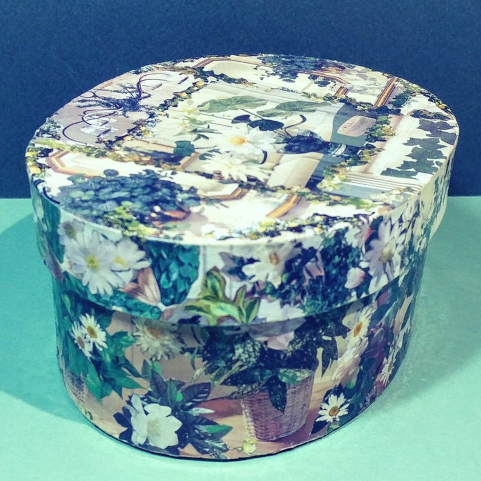 5x7x4 Oval Decoupage Paper Mache Box Eco Craft Art Hand Design Etsy