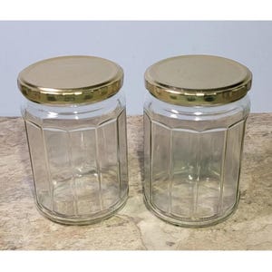 Set of 2, 5"T Clear Glass Jars Gold Metal Lids Wide Mouth Multi-Purpose Stash Organize Glassware Kitchenware Household Countertop Food Saver