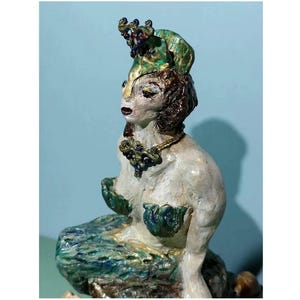 7&quot;Tall Hand-sculpted Clay Mermaid Sculpture Folklore Figurine Sea Maiden Mythical Aquatic Mystical  Oceanic Home Decor Handcrafted Curiosity