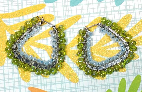 Modern Earrings Silvertone Triangular Wire Wrap B… - image 8