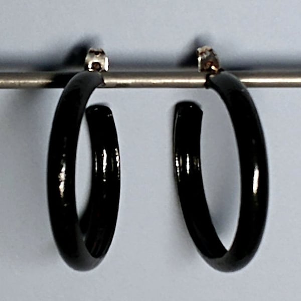 1990s 1.5" Long Black Pierce Open Hoop Post Earrings Lightweight Trendy Urban Chic Modern Classic Goth Emo Hipster Stylish Fashionable Gift