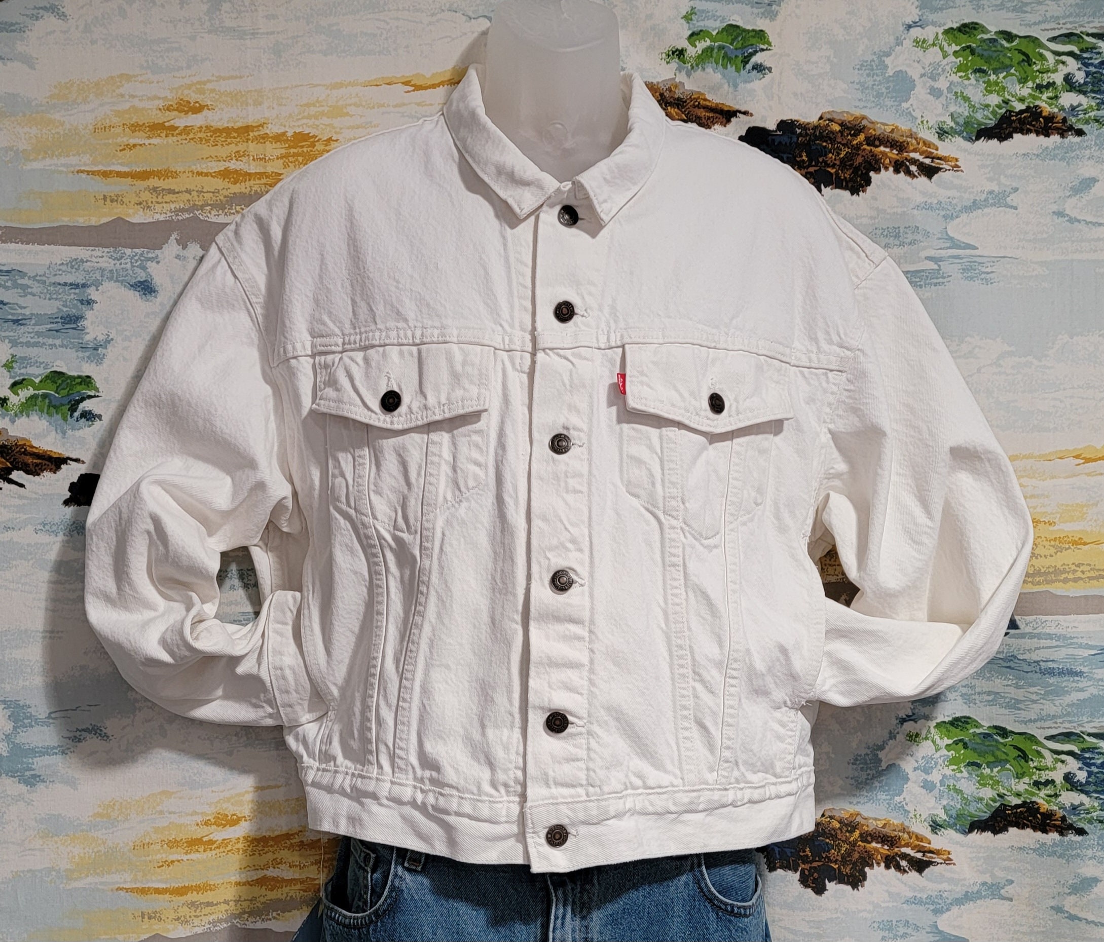 Levis white denim jacket mens hot sale