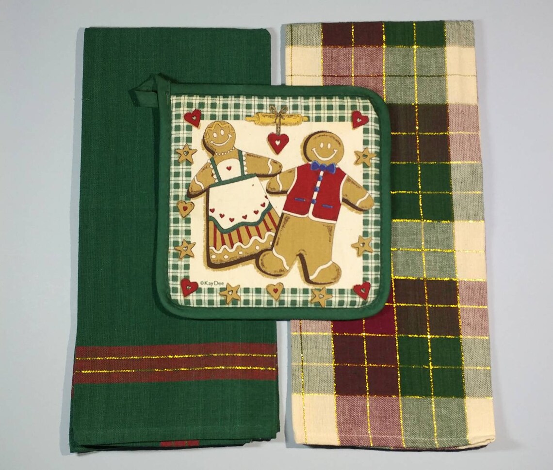2 Dish Towels & 1 Quilted Potholder Set w/Tartan Plaid Etsy