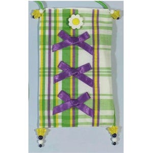 4x6 "American Girl Doll Stofftasche oder Mini-Beutel, grüne Tartan-Plaid, lila Satinschleifen & Perlen-Halskette für Telefon-ID, Girly Essentials