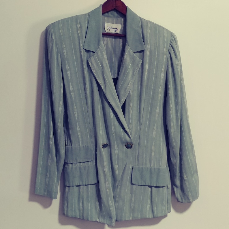 Summers Designer Sage Green Color Suit Top Long Sleeve Lightweight Office Secretary Career Business Fashion Jacket 1980s Ladies Blazer D.J