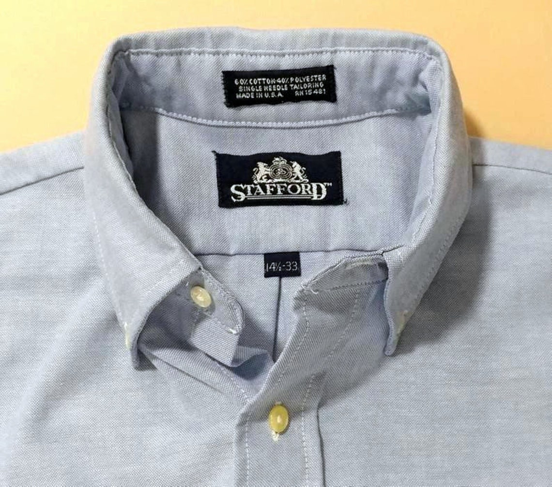 STAFFORD Oxford Button Down Collar Dress Shirt Long Sleeve Etsy