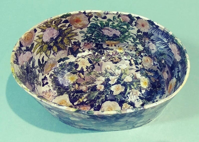 5x7x4 Oval Decoupage Paper Mache Box Eco Craft Art Hand Design Etsy