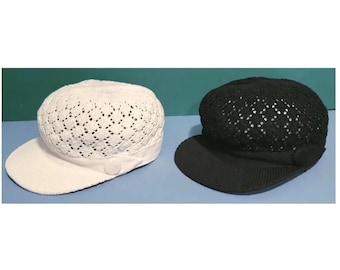Choice of 1-2 Women or Girls Caps: Black, White Newsboy, Baker Boy, Gatsby, Fiddler Cabbie, Visor Beret Style, Machine Crochet Hat One Size