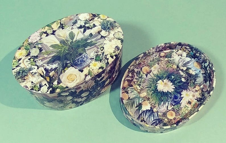 5x7x4 Oval Decoupage Paper Mache Box Eco Craft Art Hand Design Etsy