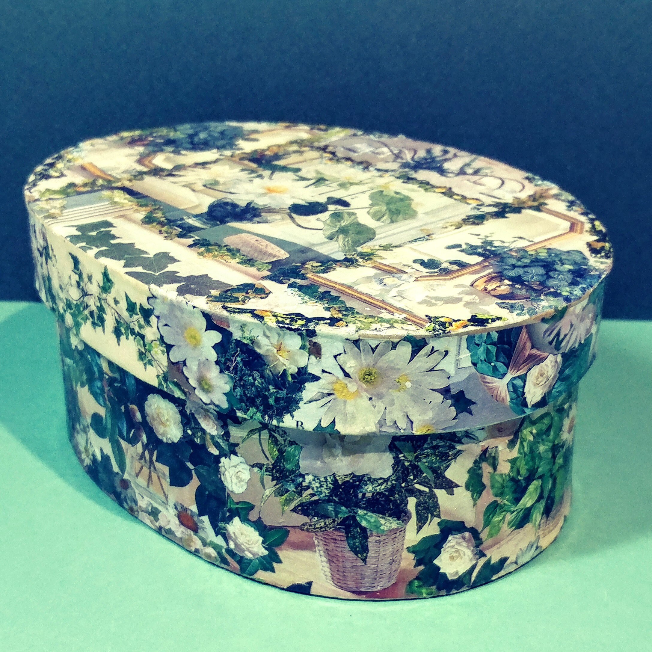5x7x4 Oval Decoupage Paper Mache Box Eco Craft Art Hand Design Etsy