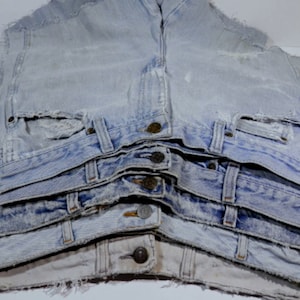 Lot of 10 Assorted Cut Denim Blue Jean Pant Halves: Levis, Gloria Vanderbilt, Calvin Klein, Gap Jeans, Destash DIY FOR OOAK Project Making