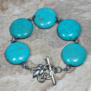 8" Genuine Round Turquoise Bead Bracelet w/ Silver Tone Spacers Authentic Gemstone Trendy Casual Dressy Unisex Bohemian Girl Guy Gift Idea
