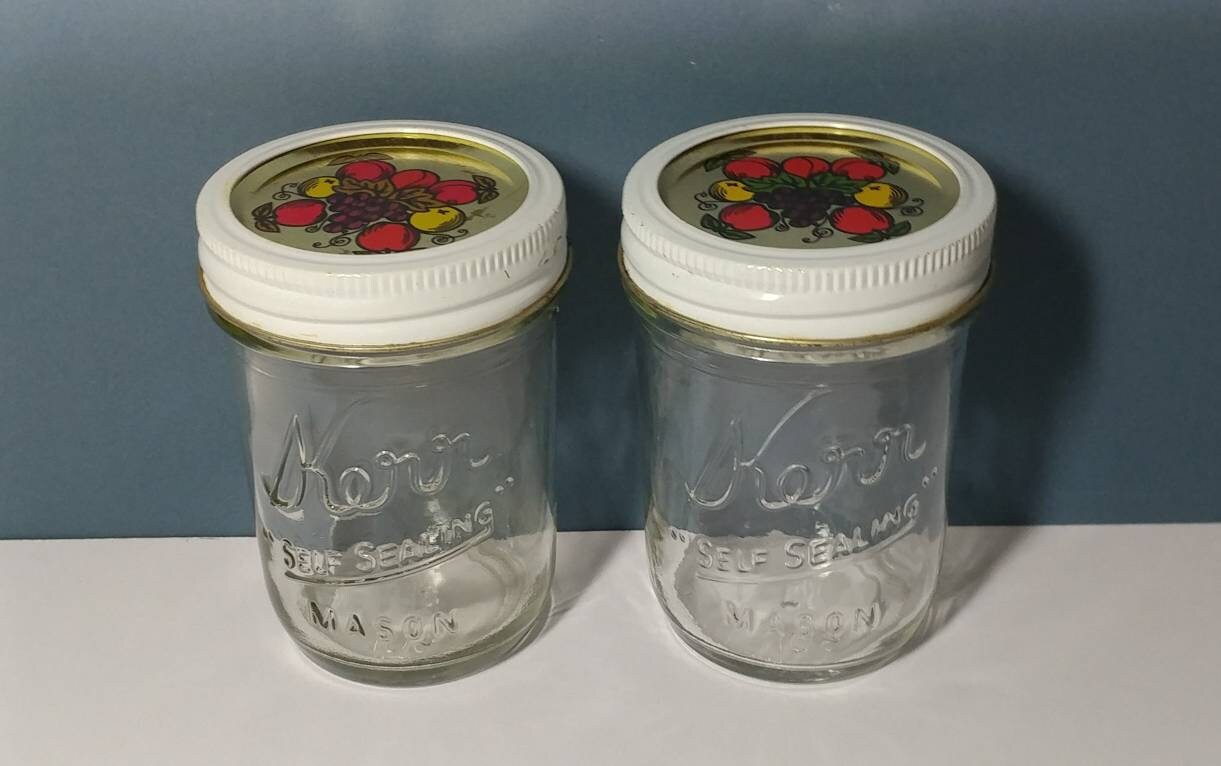 2 Matching 6.5 Tall Clear Glass Atlas Mason Jars Gold Metal Lid/cap Wide  Mouth Multipurpose Reusable Canning Glassware Pantry & Cabinet EUC 