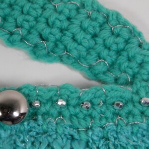 Unique Petite Teal Green Upcycled Knit Sweater Handbag w/Crochet Handle & Metallic Accents, OOAK Hand Made Repurposed Fashionable Gift Idea image 5
