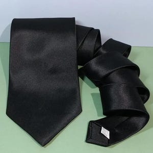 58.25x3.5&quot; Solid Black Polyester Necktie by L&#39;art D&#39;espace Essential Classic Width & Color Office Executive Club Wedding Groom Occasion Gift
