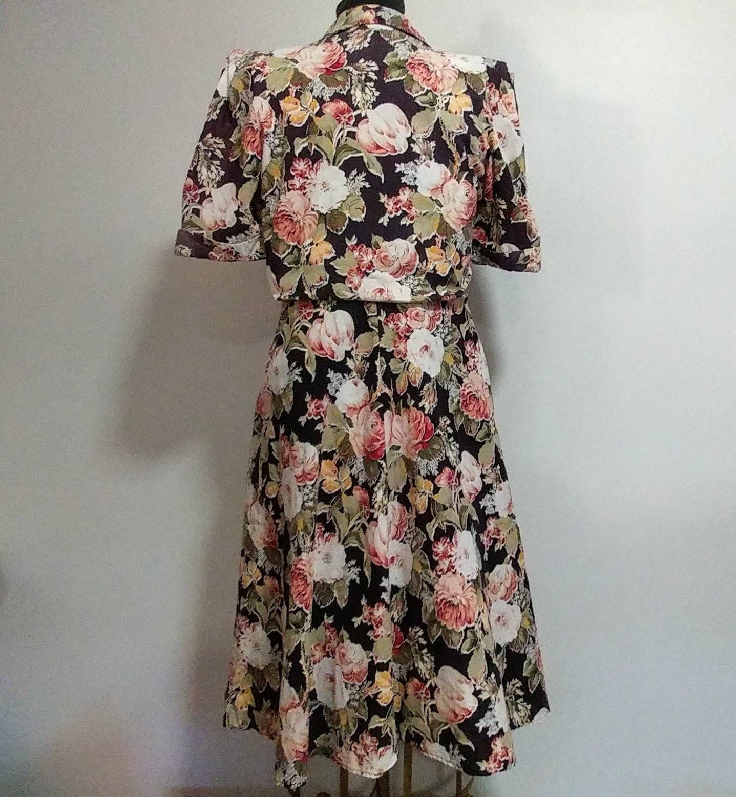 1980s Maxi Dress Bust 42 Floral Pattern by Miss Dorby Short - Etsy
