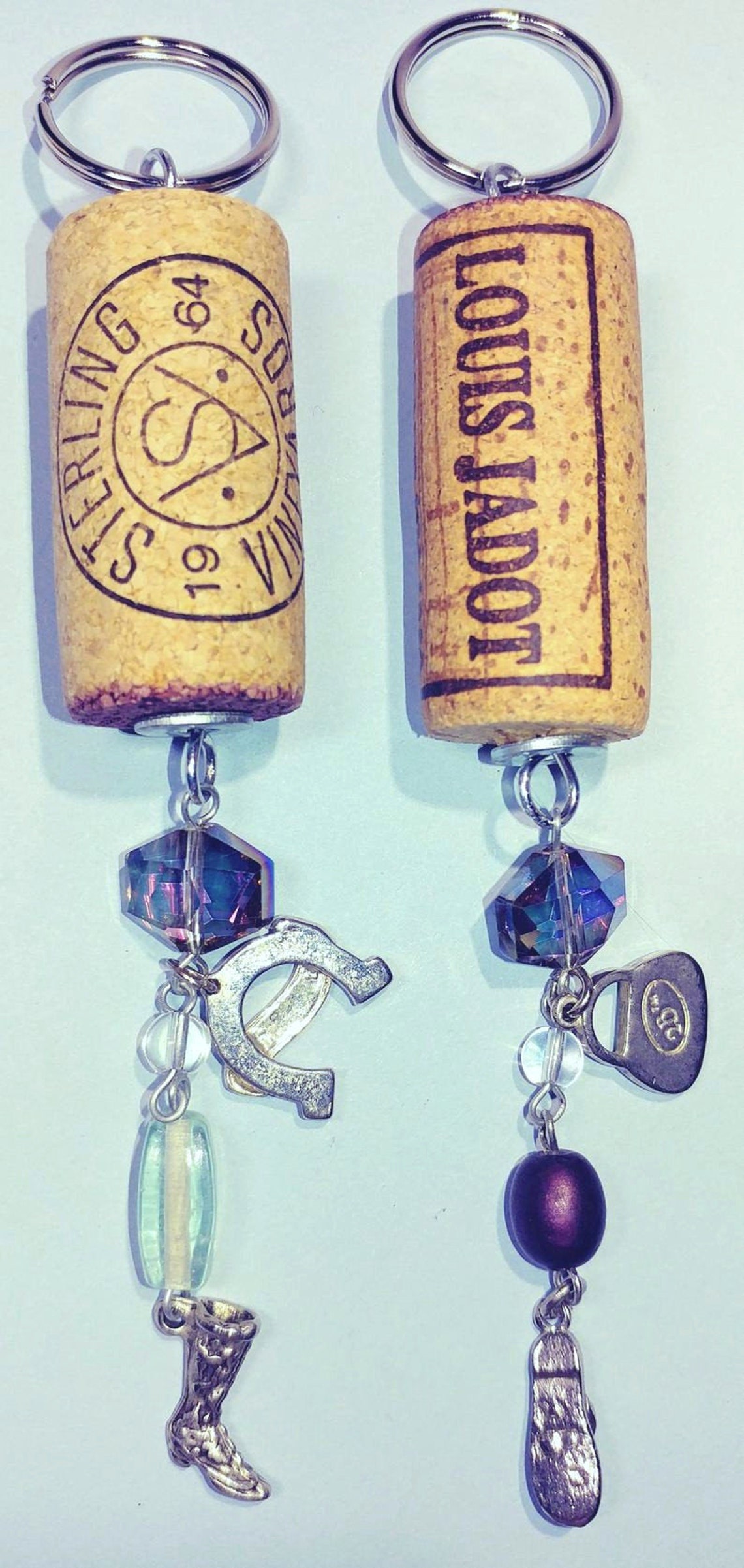 Choice Out of 4 Natural Wine Cork Key Ring w/Girly Charms & Etsy