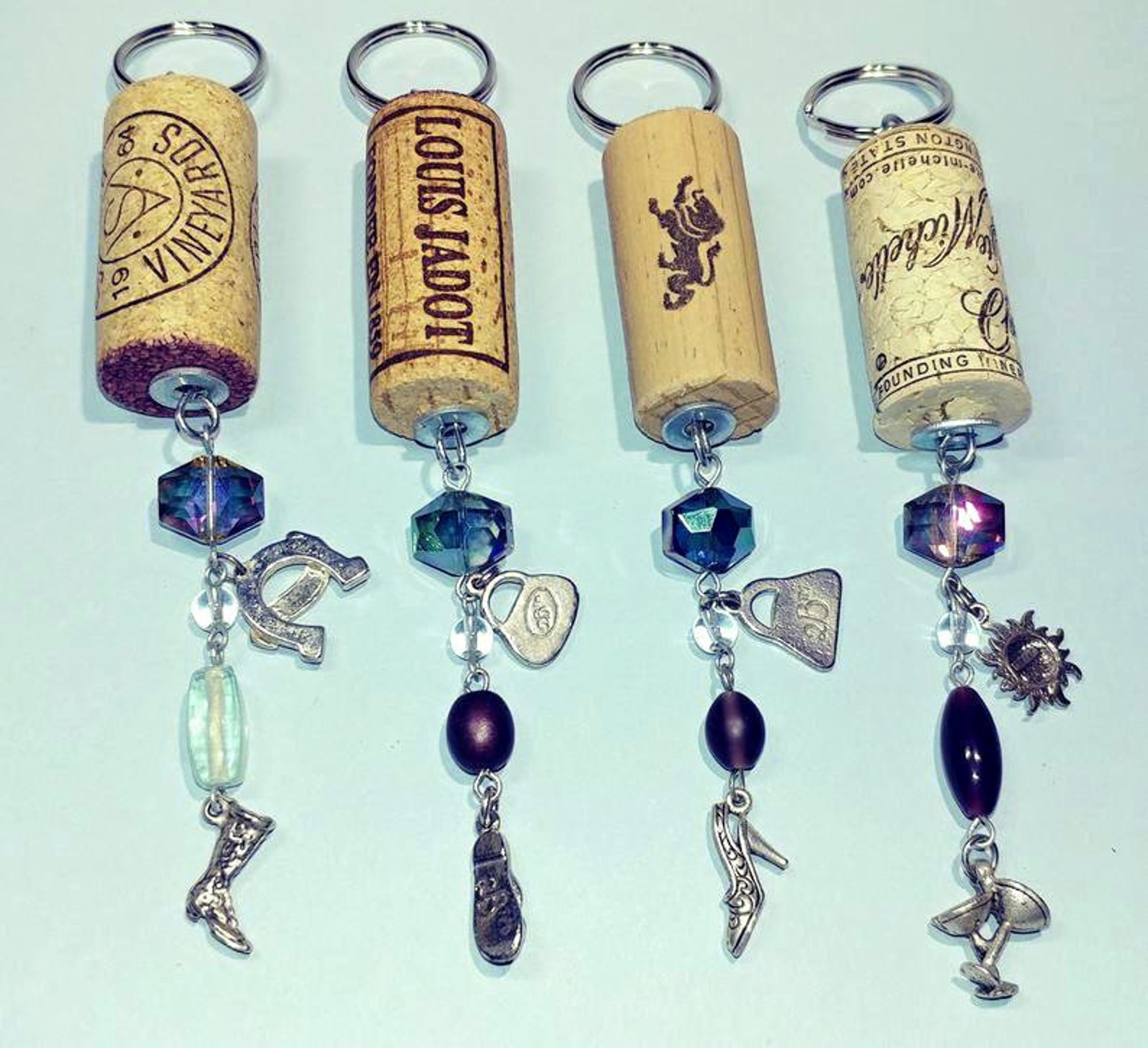 Choice Out of 4 Natural Wine Cork Key Ring w/Girly Charms & Etsy