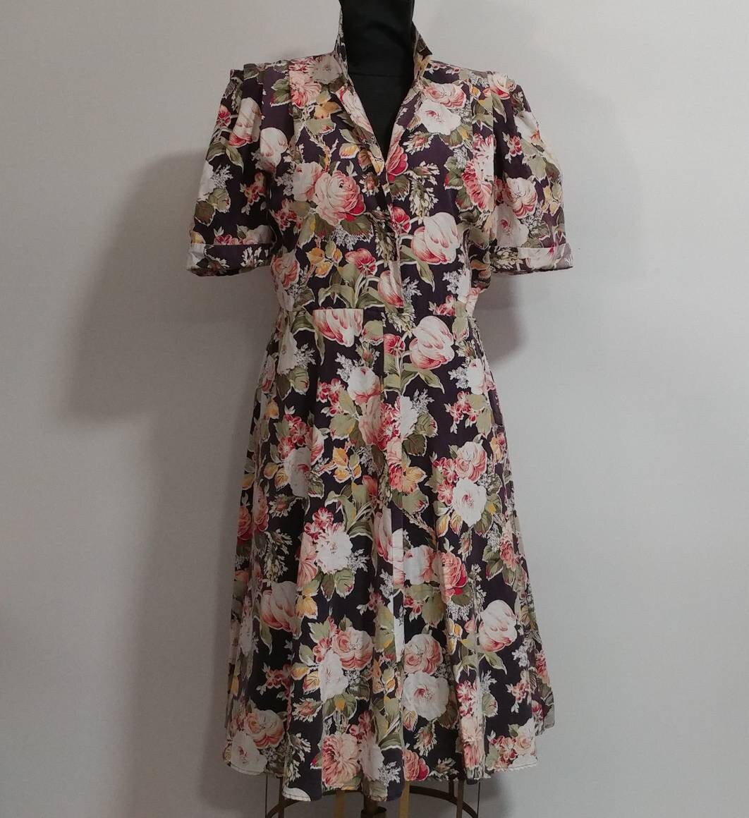 1980s Maxi Dress Bust 42 Floral Pattern by Miss Dorby Short - Etsy