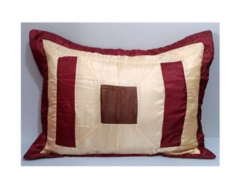 Paire de couvre-oreillers en satinette fait main, rectangulaire, tricolore, deux tailles, crème, marron bordeaux, boudoir, housses de coussin de chambre à coucher