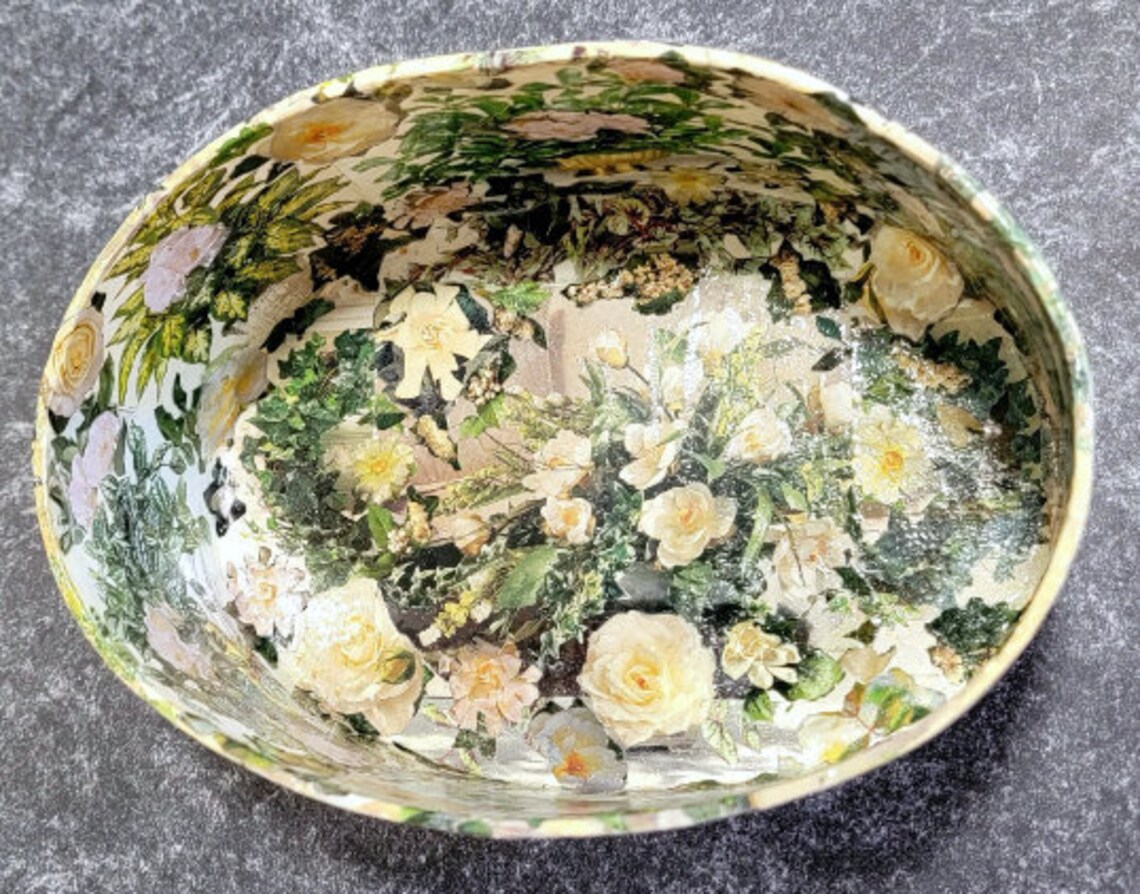 5x7x3 Oval Decoupage Paper Mache Box Eco Craft Art Hand Design Etsy