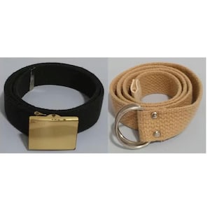 Set med 2 st, 60 cm och 70 cm, 3 cm breda kanvasbälten i militär stil, justerbara svarta: fällspänne i mässing, kakifärgad D-ring, två färger, unisex